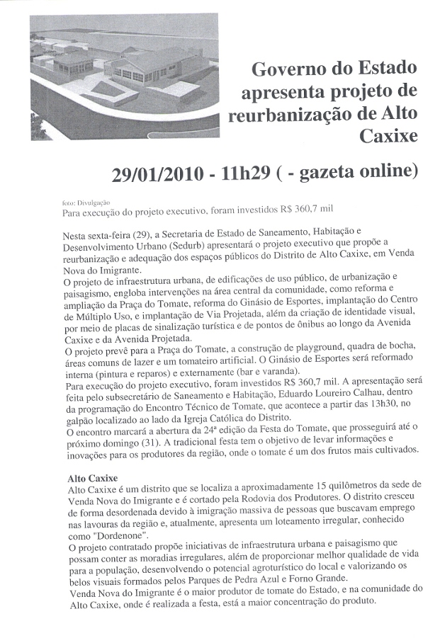 Governo do Estado apresenta projeto de reurbanização de Alto Caxixe